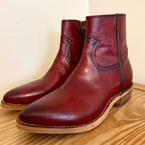 Frye Shoes - Frye Maroon Rosalia Almond Toe Ankle Boots